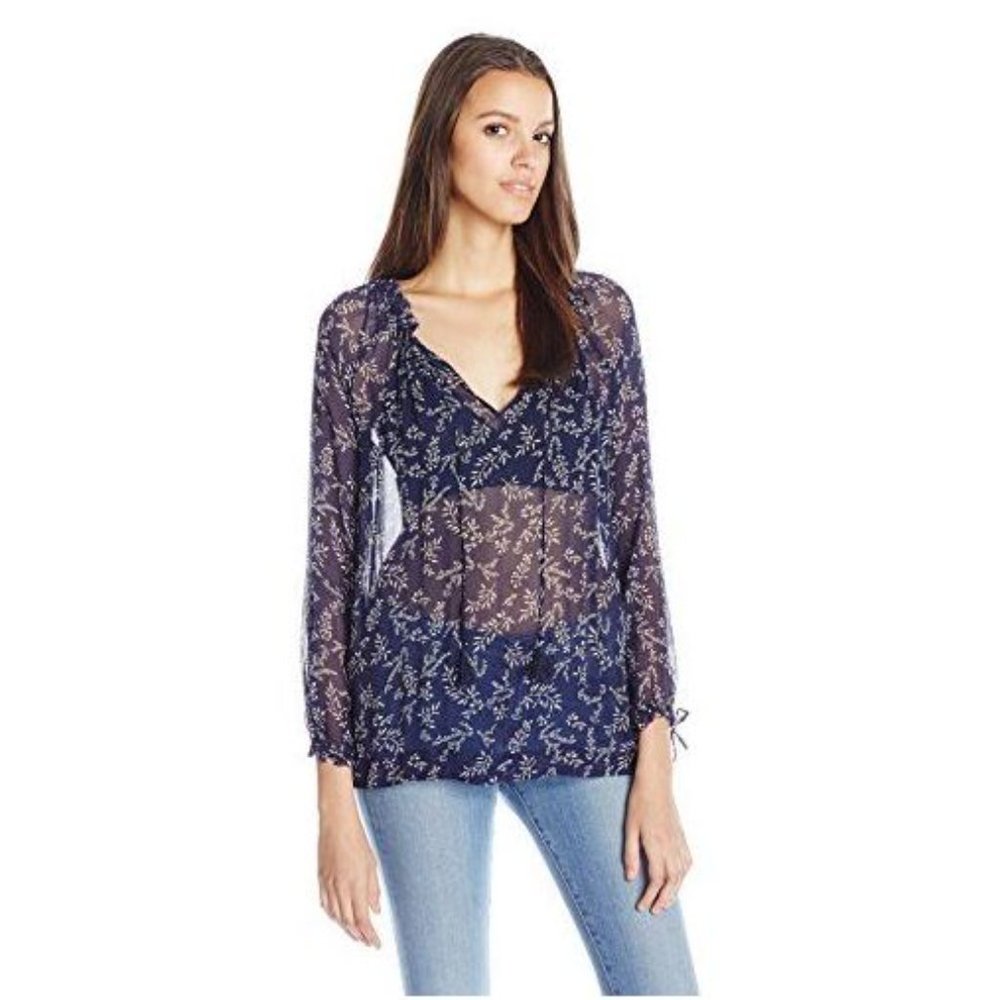 LUCKY BRAND 'Tossed Flower' Print Peasant Top sz L - Picture 13 of 13